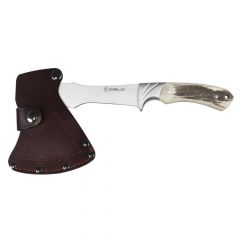 Survival Axe Camper EL29003 Hunting Axe, 6.6 inch Stainless Steel Blade, Total Size 11.4 inch, with Leather Sheath, Handle Deer Horn, Camping Tool for Fishing, Hunting, Sport Activity