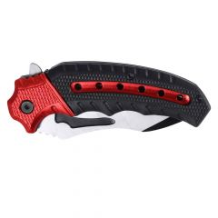 Basic EL29030 folding knife, red and black aluminium handle, black blade 3.7 inch, total length 7.8 inch, Camping Tool for Fishing, Hunting, Sport Activity