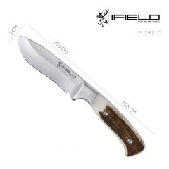 Sports Hunting Knife Workout EL29110, 4 inch MOVA Blade in Satin Finish, Stainless Steel Ferrule, Total Blade 8.5inch, with Black Leather Sheath
