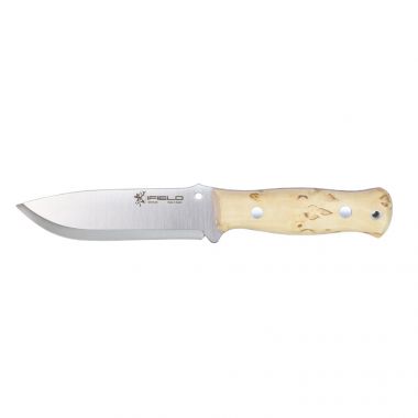 iField Workout EL29124 sport hunting knife, curly birch handle, 12.1 cm MOVA blade, includes brown leather sheath, camping tool for fishing, hunting, sporting activities, etc.