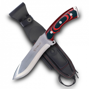 iField 150 knife with red micarta handle and 440C steel blade, 58-60 HRC hardness, camping tool for fishing, hunting, sporting activities.